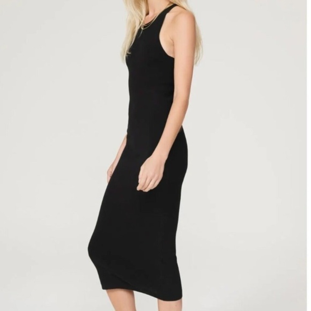A.L.C. Black Ribbed High Neck Tank Midi Marc Dress Casual Summer Racerback